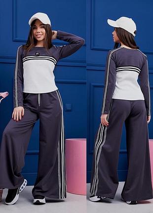 Весенний костюм, штаны палаццо багги и лонгслив