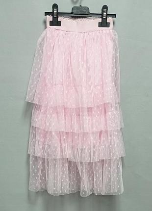 Юбка детская фатиновая в горохи розовая