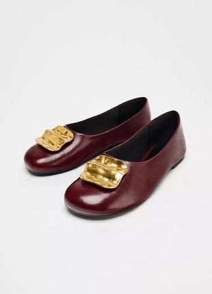 Кожаные бордовые балетки женские zara new