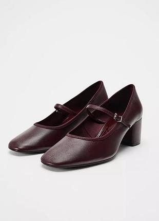 Кожаные бордовые туфли женские zara new