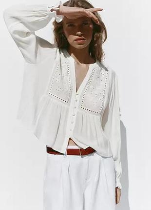 Блуза сорочка zara з вишивкою біла