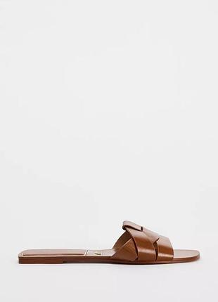Кожаные шлепанцы женские коричневый zara new