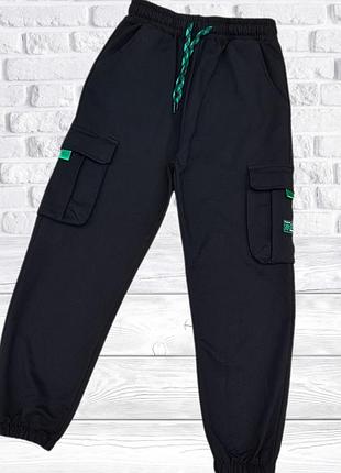 Спортивні штани карго для підлітків 146 152 158 164 170 чорні однотонні dola elvin