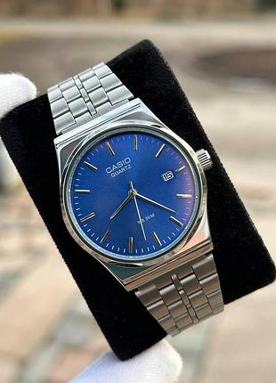 Годинник casio mtp-vc01 silver/blue | витончена класика з сучасним акцентом