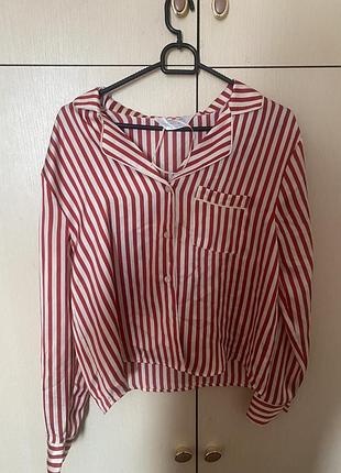 Рубашка шелковая атласная из шелка в полоску красная белая полоска оверсайз свободная primark нова