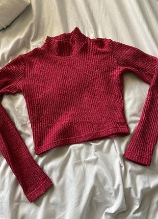 Гольф кофта кофточка кроп укороченная база тренд малиновый цвет y2k