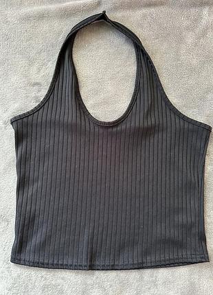 Топ рубчик на шею черный базовый