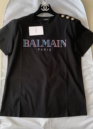 Футболка balmain черная хлопок, в наличии