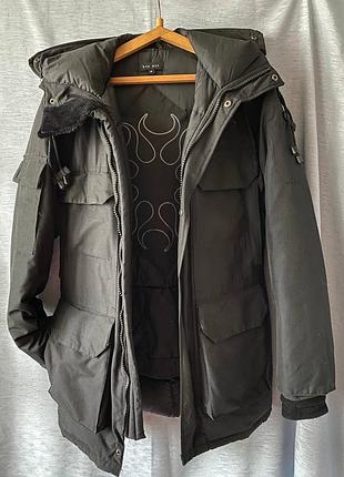 Теплая мужская зимняя куртка аляска пуховик парка с карманами