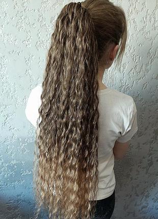 Кудрирующий накладной хвост на резинке шиньон афрохвост