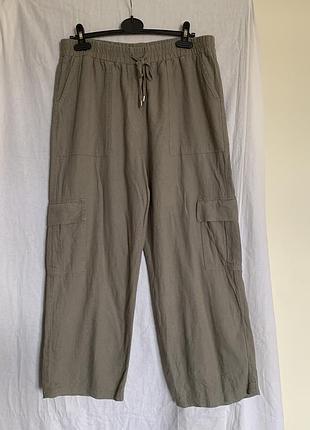 Стильные брюки -карго из натурального льна и отверстия