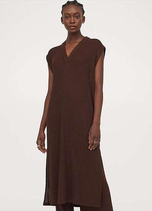 Коричневое базовое платье h&m без рукавов