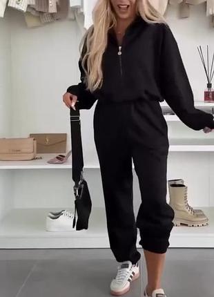 Жіночий костюм спортивний повсякденний без утеплення джогери джоггери і кофта на замку чорний