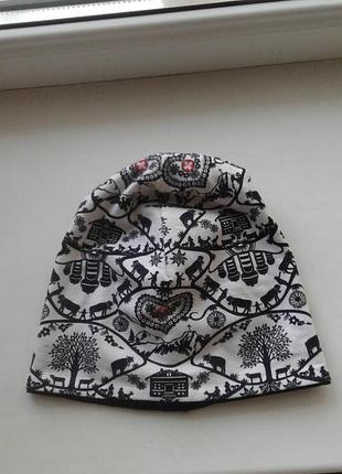 Черно-белая двухслойная трикотажная детская шапка бини scherenschnitt grün  швейцария