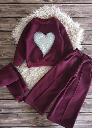 Дитячий спортивний костюм для дівчинки палацо серце легінси рубчик на флісі