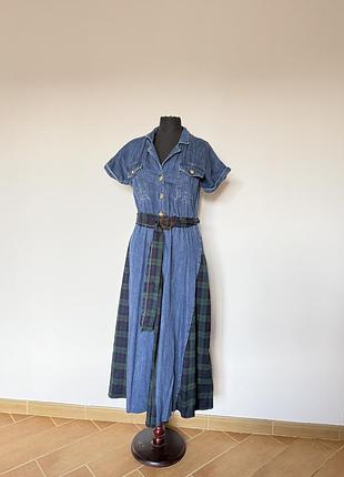 Апсайкл платье джинс клетка