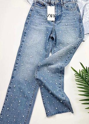 Джинси zara з перлинами, прямий крій straight