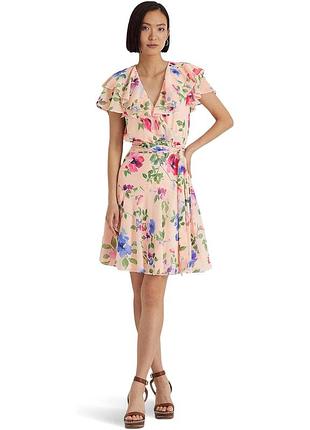 Ralph lauren floral belted crinkle georgette Monograma. платье цветное р l