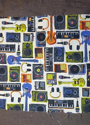 Холст с музыкальным принтом. гитара, акустика, синтезатор, колонки.