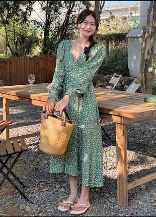 Сукня міді зелена в квіти