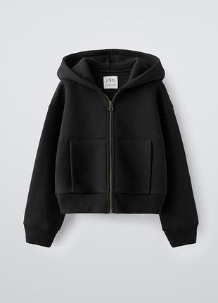 Новое черное худи с молнией zara 13-14 (164) черная кофта на замочке с капюшоном черная зепка черное худи на флисе зара кофта кенгурушка на молнии