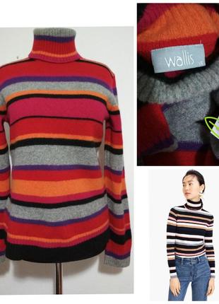 100% шерсть роскошная фирменная шерстяная водолазка в стильную полоску гольф