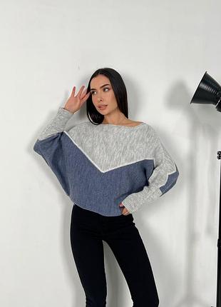 Свитер двухцветный весенний летучая мышь 46-56 р-р