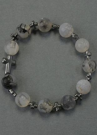 Браслет агат вены  дракона + гематит крестики  стрейч