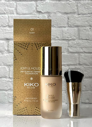 Водостійкий матуючий тональний крем + пензлик kiko milano holiday premiere 24h lasting foundation