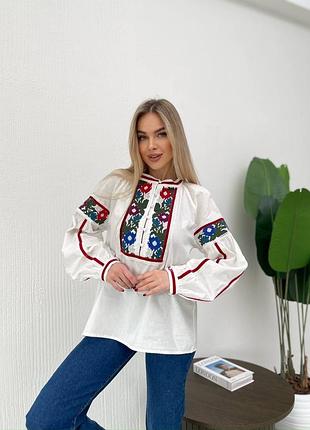 Колоритная блуза вышиванка, украинская вышиванка, этатно рубашка с вышивкой