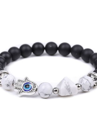 Браслет хамса пирамидка лавовый камень говлит