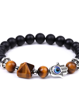 Браслет хамса пирамидка лавовый камень тигровый глаз