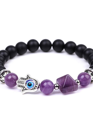 Браслет хамса пирамидка лавовый камень аметист