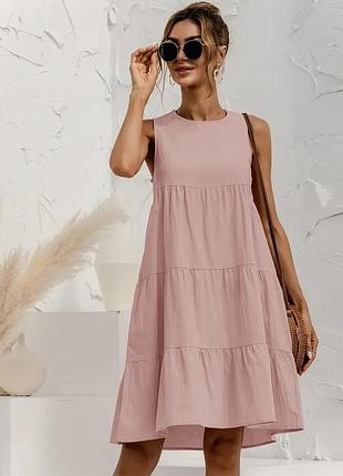Стильное летнее натуральное платье с вырезом застежкой на спине