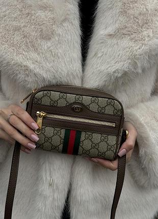 Сумка gucci beige/ebony gg supreme canvas and leather mini ophidia crossbody bag (арт: 99702)  ⏺ роз