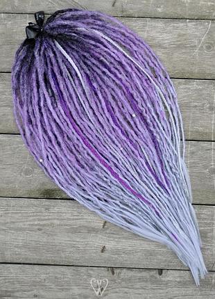Комплект фіолетово - срібних гачкових де дредів