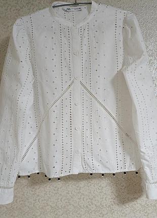 Zara актуальная рубашка блузка блуза прошва ришелье вышивка бренд zara, р.s