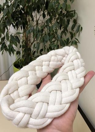 Шерстяная повязка на голову теплая повязка-косычка двусторонняя повязка шерстяная