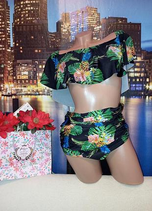 Жіночий купальник із воланом у тропічний принт р.l