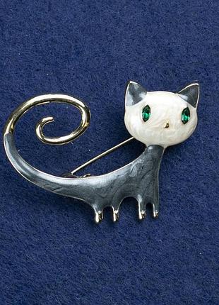 Броская кошочка золотой металл, эмаль и стразы 44x32м+-