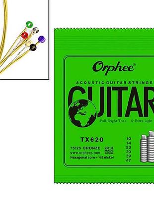 Струны для акустической гитары 6шт 10-47", 0.25-1.20мм, orphee tx620