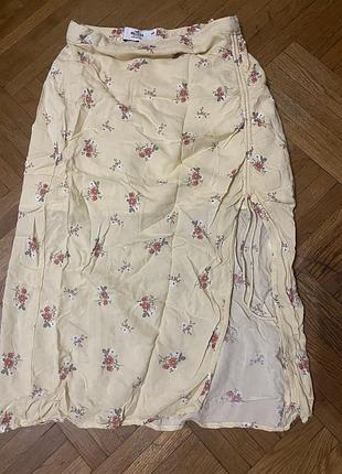 Спідниця котон жовта з квітами