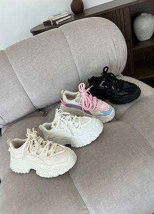 Женские кожаные кроссовки на массивной подошве