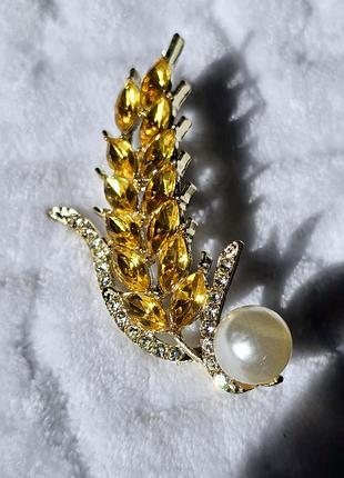 Брошь колосок с жемчужиной