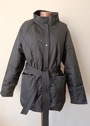 Розпродаж, куртка жіноча з невеликим комірцем та паском, чорна