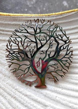 Брошка дерево, сталь, 3,8 см