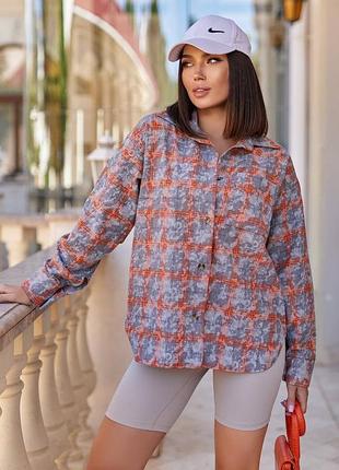 Женская рубашка в клетку с эффектом выварки | 1051