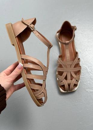 Бежевые босоножки женские из натуральной кожи