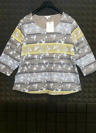 Яркая хлопковая блуза/ футболка большого размера с цветочным принтом батал