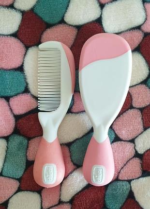 Набор chicco щетка натуральная и расческа розовый